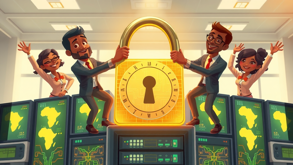 African business team unlocking digital sovereignty africa q&a with golden padlock on servers