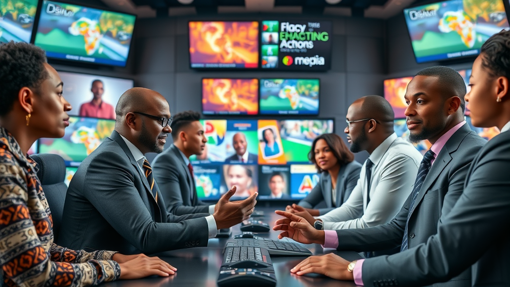 Collaborative African business leaders in digital media control room promoting digital sovereignty africa q&a