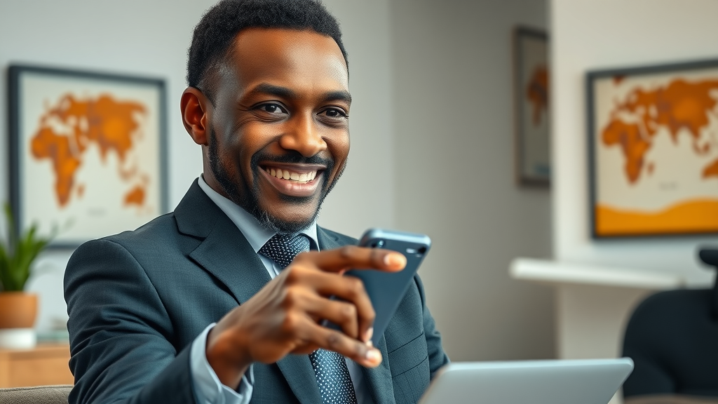 Dynamic African business leader analyzing digital media evolution and transformation