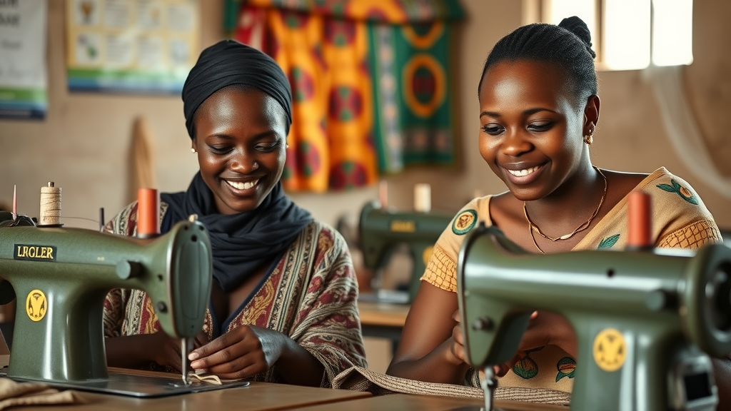 Ugandan teenage mothers learning tailoring with Gladys Katenda at Safe Haven Africa vocational training.