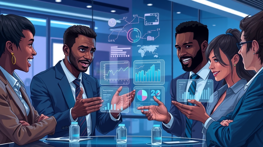 African business professionals networking via futuristic holographic data interfaces digital sovereignty africa q&a